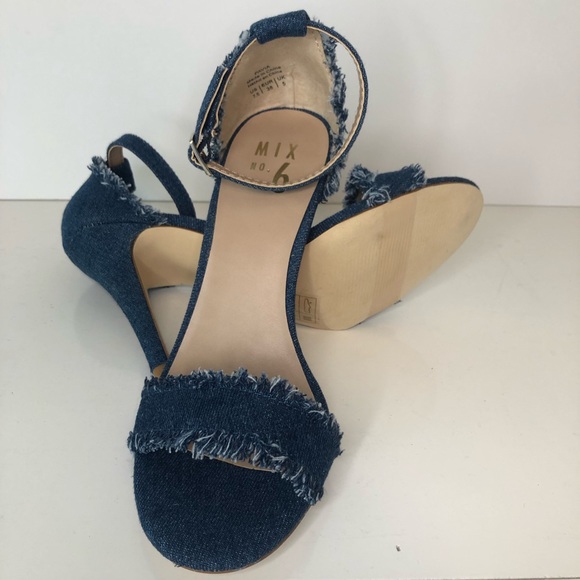 HP! Mix No. 6 Pavia Denim Ankle Strap Frayed Heels NWT Women’s Size 7.5 - Picture 6 of 11